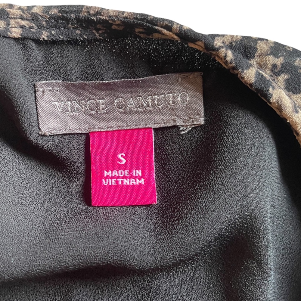 VINCE CAMUTO Black/Beige Snake Print Bishop Sleeve 3/4 Sleeve Blouse Top - Small - Picture 8 of 16